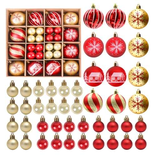 pemotech weihnachtsbaumkugeln 88 stücke 8 cm 5 cm rot gold plastik dekoration