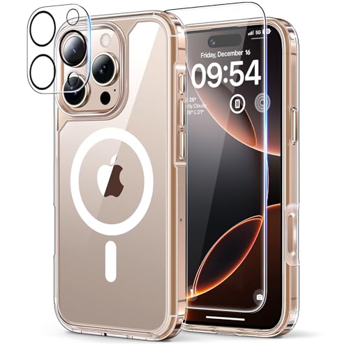 tauri hülle für iphone 16 pro max, 5 in 1, kompatibel mit magsafe, stoßfest, transparent