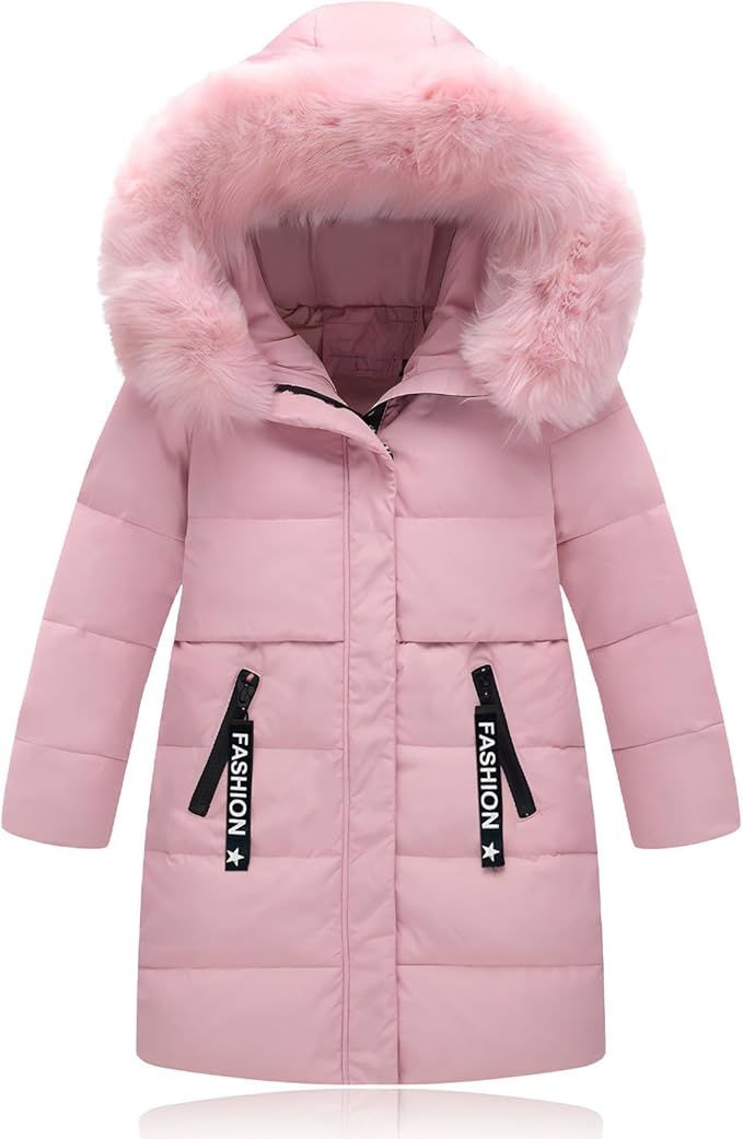 Produktbild: Kinder Winterjacke Mädchen Parka Steppmantel mit Fellkapuze Rosa 152-158