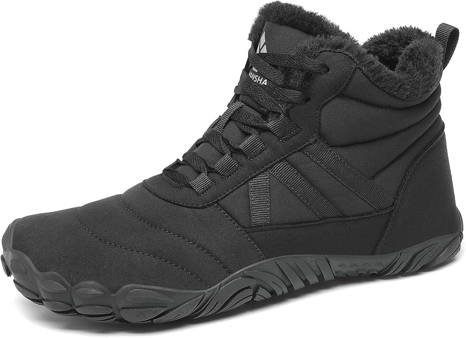 Mishansha Barfußschuhe Winter Herren Damen Gefüttert Outdoor Stiefel Schwarz EU 37