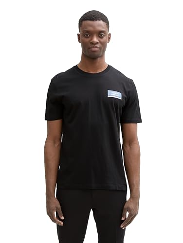 tom tailor denim t-shirt herren logo-print schwarz fast black gr. l