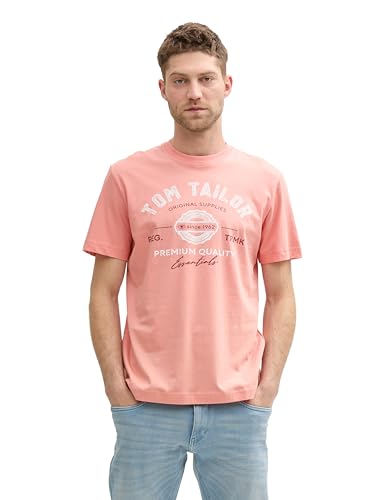 t-shirt herren tom tailor baumwolle logo-print 12642-hazy coral rose, m