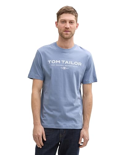 Produktbild: tom tailor herren t-shirt baumwolle logo-print dove blue gr. m