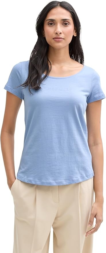 tom tailor damen t-shirt mit logo-print, flawless blue, gr. m