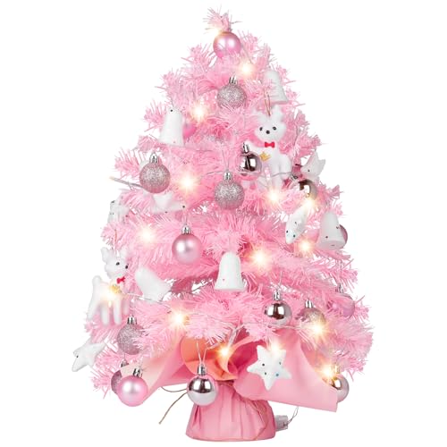 winthai weihnachtsbaum 60 cm rosa mini kunstweihnachtsbaum mit beleuchtung und dekoration