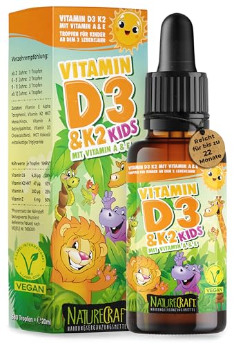 vitamin d3 k2 kids drops 250-1000 iu vegan mit vitamin a e, k2vital, 20 ml