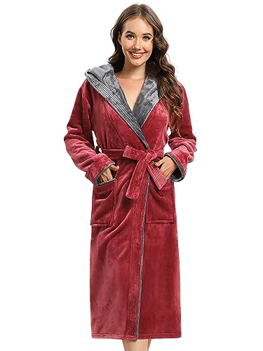 vislivin damen bademantel kapuze flauschig warm lang fleece morgenmantel