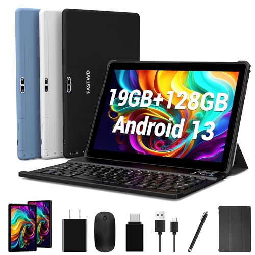 10 Zoll tablet fastwd android 13, 19GB ram, 128GB rom, 5G wifi, 8000mAh, mit tastatur, maus, holster, stift, blau