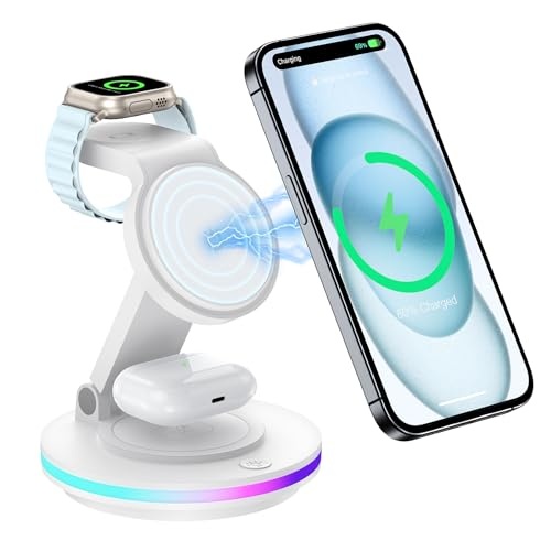 mag safe ladestation 3 in 1 kabellos für apple watch und iphone drehbar mit nachtlicht