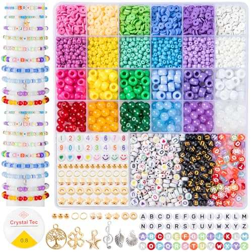 zenmag perlen set für armbänder, 4 mm tonperlen, ponyperlen, buchstabenperlen, charms