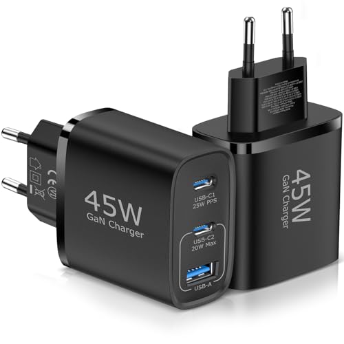 usb c ladegerät 45 w gan 2er set für samsung iphone ipad 3-port schnellladung