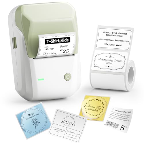 niimbot b1 label printer, tragbarer drucker, wasserdichte etiketten, bluetooth, für schulung, preisschilder, adresse, grün