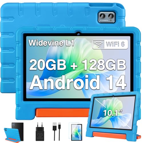 zioo kinder tablet 10 zoll android 14, 20 gb ram, 128 gb rom, wifi 6, blu