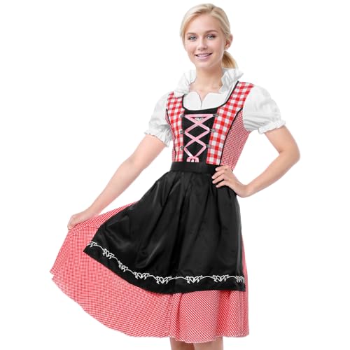 blisscok oktoberfest kostüm damen, dirndl mit schürze, trachtenkleidung grün schwarz