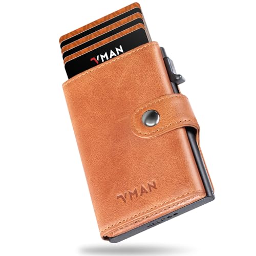 vman echtleder geldbörse slim wallet mit münzfach, rfid-schutz, kastanienbraun