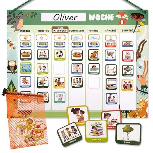 montessori wochenplaner kinder magnettafel mit 200 magneten, abwischbar
