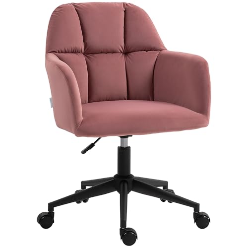HOMCOM bürostuhl rosa, höhenverstellbarer schreibtischstuhl mit armlehne, samtoptik