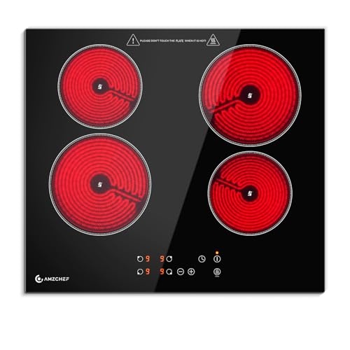 amzchef glaskeramikkochfeld 60cm 4 zonen touch-bedienung timer 6000w sicherheitsschloss