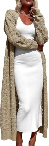 Imily Bela Damen Strickjacke Grobstrick Cardigan langarm offen Herbst Winter Khaki S