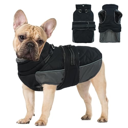 hundemantel wasserdicht mit reflektierenden streifen für große und mittlere hunde, schwarz (S-3XL)