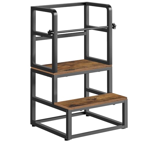 hoobro lernturm kinder 2-stufig mit sicherheitsleine für küche esszimmer bad vintagebraun schwarz