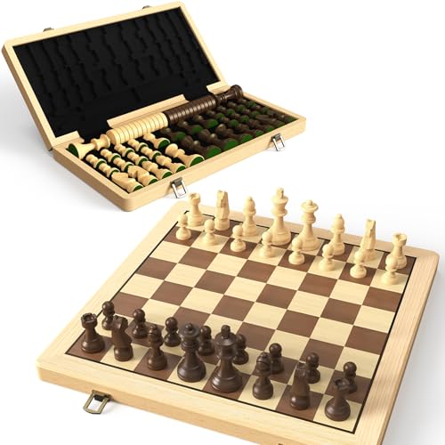 holz klapp schach und dame set 38 cm 2-in-1 brettspiel mit staunton figuren