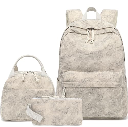 Rucksack für Teenager Mädchen von LOIDOU, Schulrucksack mit Lunchpaket und Federmäppchen, grau