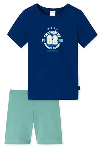 schiesser jungen schlafanzug set pyjama kurz bio baumwolle dunkelblau gr. 92-140