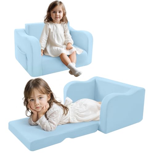 meMoreCool kindermöbel kinderschlafsofa 2-in-1 ausklappbar hellblau für kleinkinder
