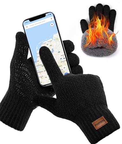 forvevo rutschfeste winterhandschuhe herren, thermo strickhandschuhe damen, touchscreen schwarz