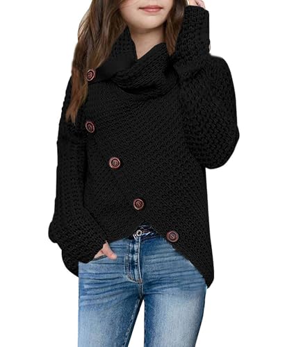 haloumoning pullover mädchen rollkragen knopfpullover langarm schwarz 4-6 jahre