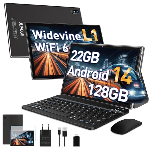 juedur android 14 tablet 10 zoll, 22gb ram, 128gb rom, octa-core, 5g wifi, schwarz