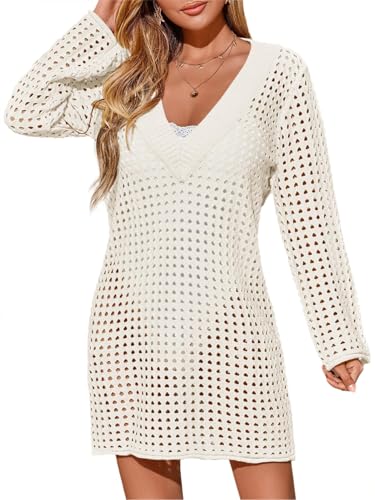 saodimallsu strandkleid damen v-ausschnitt sexy strick bikini cover-up weiß s