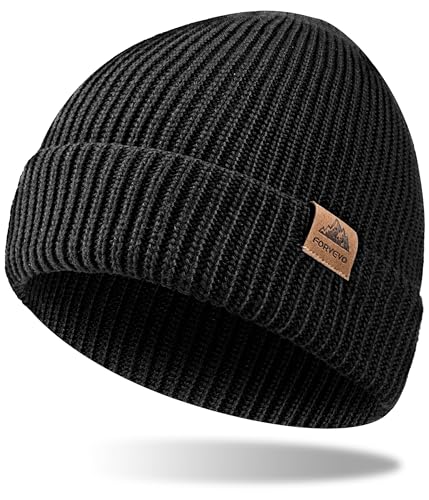 FORVEVO wintermütze unisex, warme beanie für outdoor, laufen skifahren, schwarz