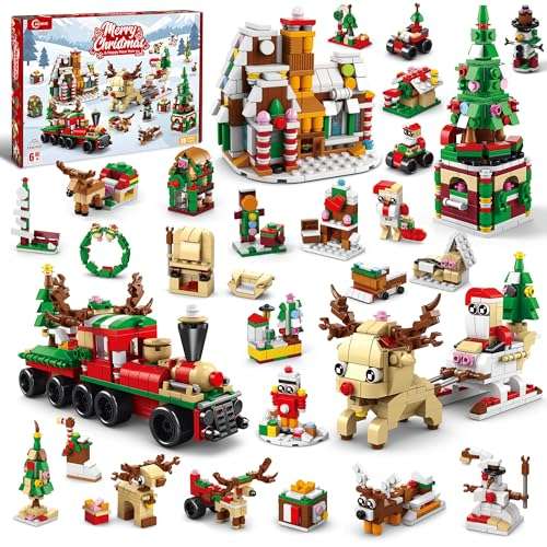 akwme weihnachten bausatz 28-in-1 1235-teiliges spielzeug für kinder 6-12 monopolküche bahn haus tierbausteine