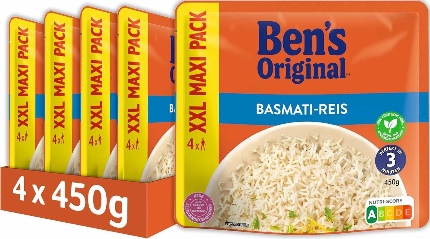 BEN'S ORIGINAL Basmati oder Langkorn Reis 4x 450g XXL Maxi Packung
