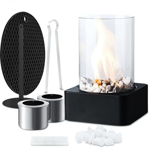 Produktbild: bioethanol tischkamin set für indoor outdoor, 2 brennkammern, deko steine