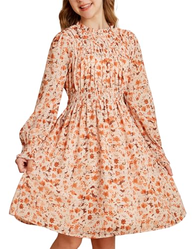 grace karin kinder geblümtes langarm kleid chiffon winter beige 8-10 jahre