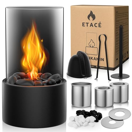 Produktbild: tischkamin mit deko-steinen, tischfeuer set für indoor und outdoor, romantische ambiance