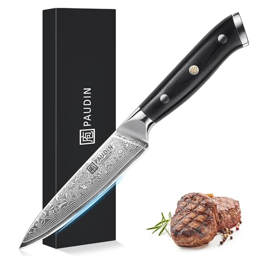 paudin damascus 13 cm küchenmesser utility messer mit ergonomischem g10 griff