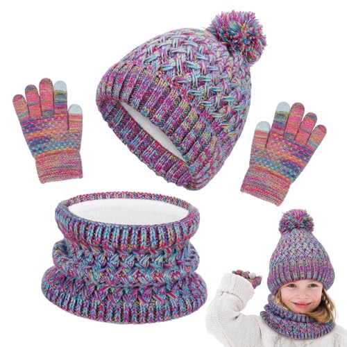 Lvefyti kinder wintermütze schal handschuhe set für mädchen 2-6 jahre schillernd