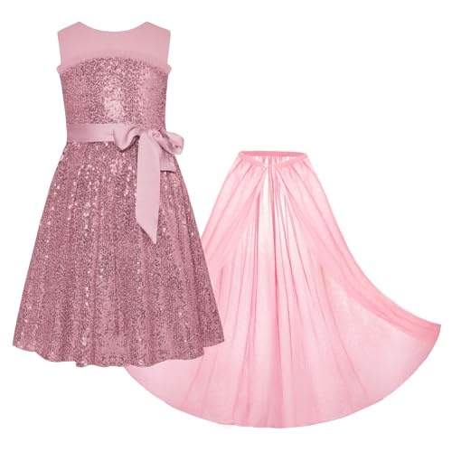 Rosa Kinder Modekleid mit Netzstoff, V-Rücken und langem Rock, Größe 7-8 Jahre