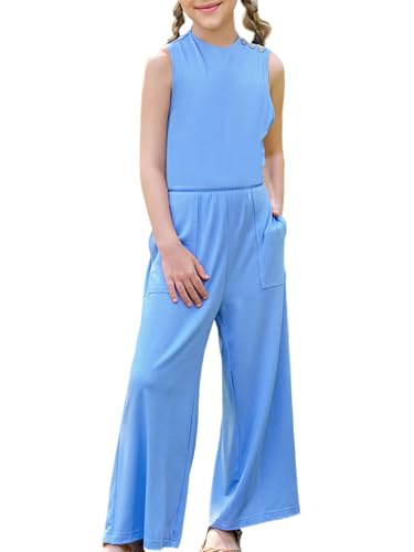 haloumoning mädchen jumpsuit weites bein loose fit ausgeschnittener rücken blau 130