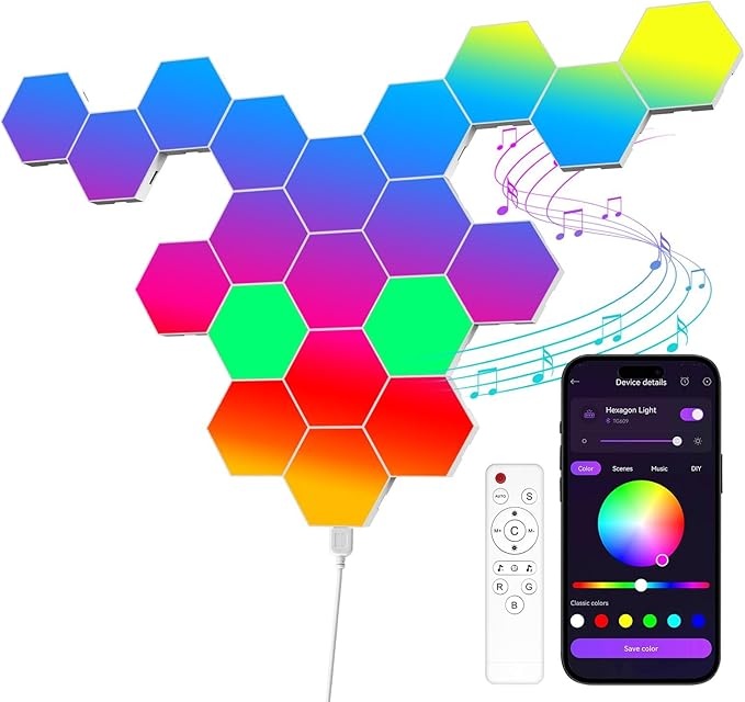 MeRGBW-Home hexagon LED wandpaneele 20er set, musik sync, app steuerung, gaming deko