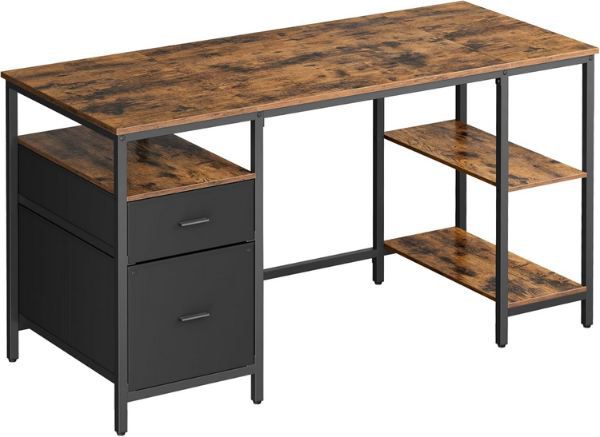 vasagle bürotisch 140 x 60 x 76 cm mit 3 ablagen und 2 schubladen für 69,99