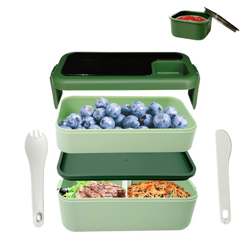 hNNJCK bento lunchbox auslaufsicher, 1600ml brotdose mit fächern grün für büro schule