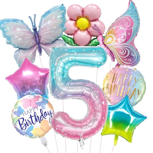 DazzJoy schmetterling luftballon geburtstagsdeko mädchen 5 jahre folienballon 5. geburtstag