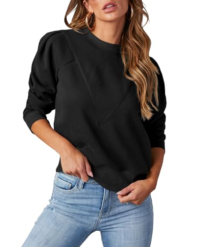 imily bela damen sweatshirt langarm rundhals cropped pulli herbst winter schwarz L