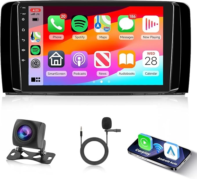 2G 64G autoradio für mercedes benz r-klasse w251 mit 9 zoll touchscreen, carplay, android auto, navi, bluetooth, rückfahrkamera