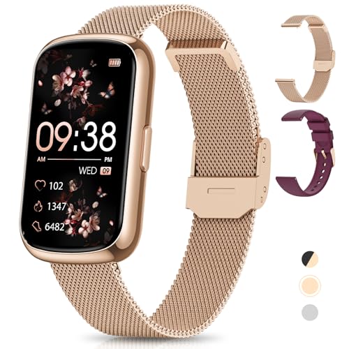 ruxingx smartwatch damen 1,47 fitnessuhr mit pulsmesser spO2 schlafmonitor ip68 rosgold